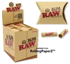 New RAW SLIM (5mm) PRE ROLLED TIPS - FULL DISPLAY BOX of 20 Packs/ 21 Count Each
