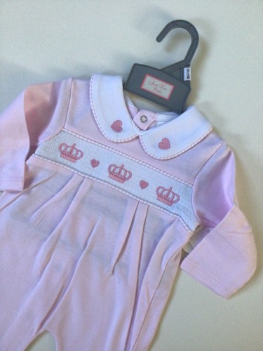 Baby Mädchen Spanischer Stil Gesmokte Krone Baby Grow Rosa Baumwolle Geschenk - Bild 4 von 5