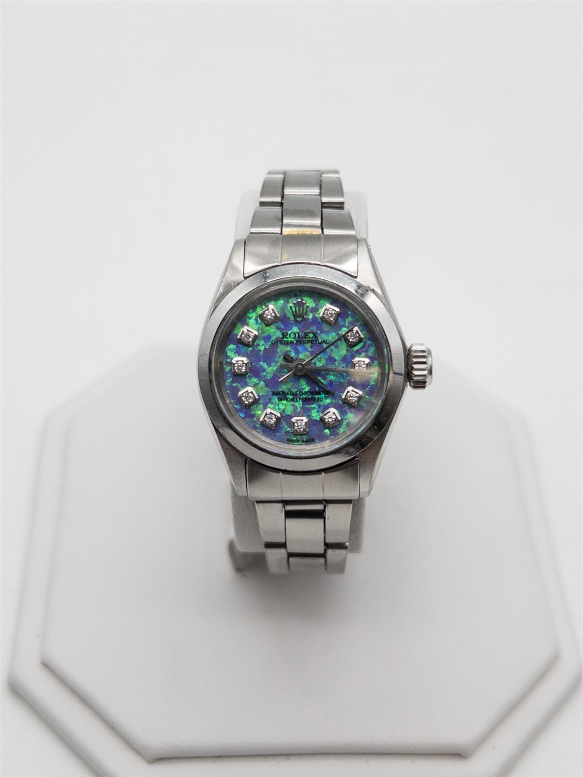 $10,000 ROLEX OYSTER PERPETUAL 24mm SS BLACK OPAL DIAMOND Ladies Watch SERVICED