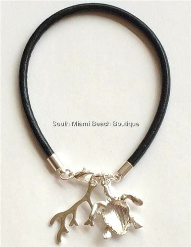 Bracciale argento tartaruga marina corallo 8" vita isola spiaggia nautica venditore USA - Foto 6 di 9