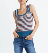 MADEWELL WOMEN'S BLUE STRIPED TEXTURAL SQUARE NECK SLEEVELESS TANK TOP Sz S