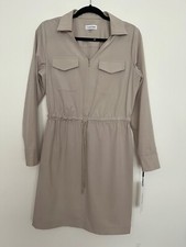 Calvin Klein Women's Long Sleeve Dress with Drawstring Waist Size 8 Color Beige
