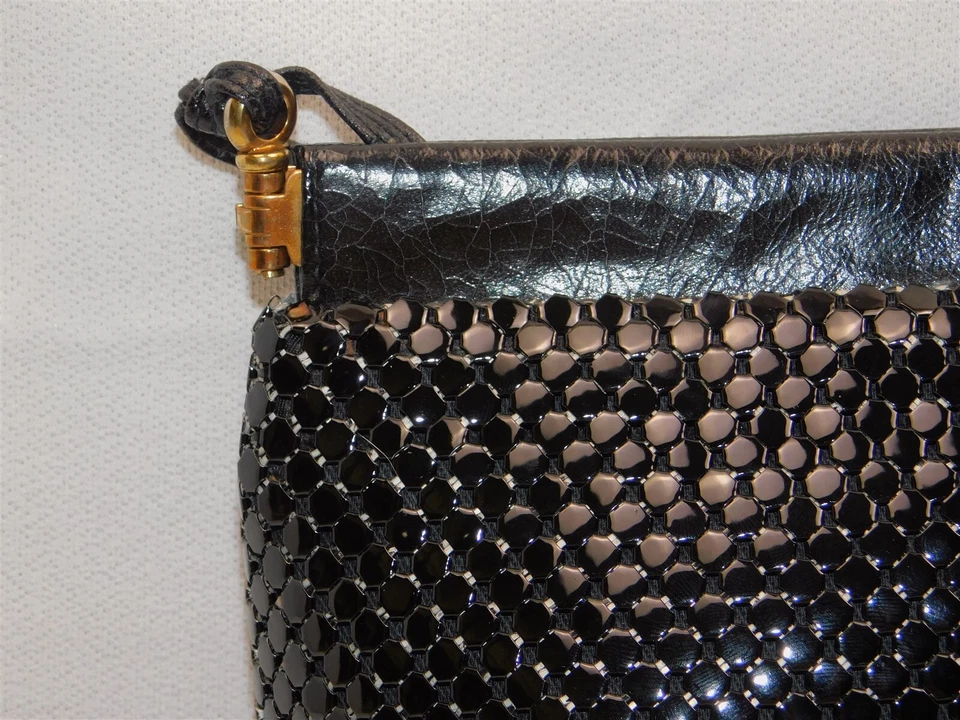 Vintage Whiting & Davis Black Mesh MOD Purse Evening Bag Snap Close with Strap - Image 2 of 4