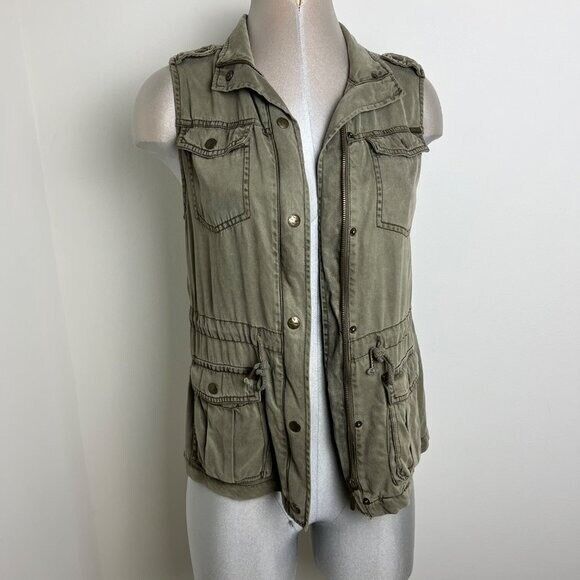 MAX Jeans Olive Green Utility Vest Jacket Size XS Extra MAX Jeans Olive Green Utility Vest Jacket Size XS Extra