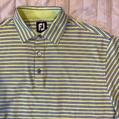FootJoy Shirt Mens Large Lime Navy Stripe Preformance Knit Polo Shady Oaks