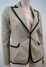 Etro Milano Beige & Black Trim Cotton Blend Silk Lined Blazer Jacket Sz42 Uk10
