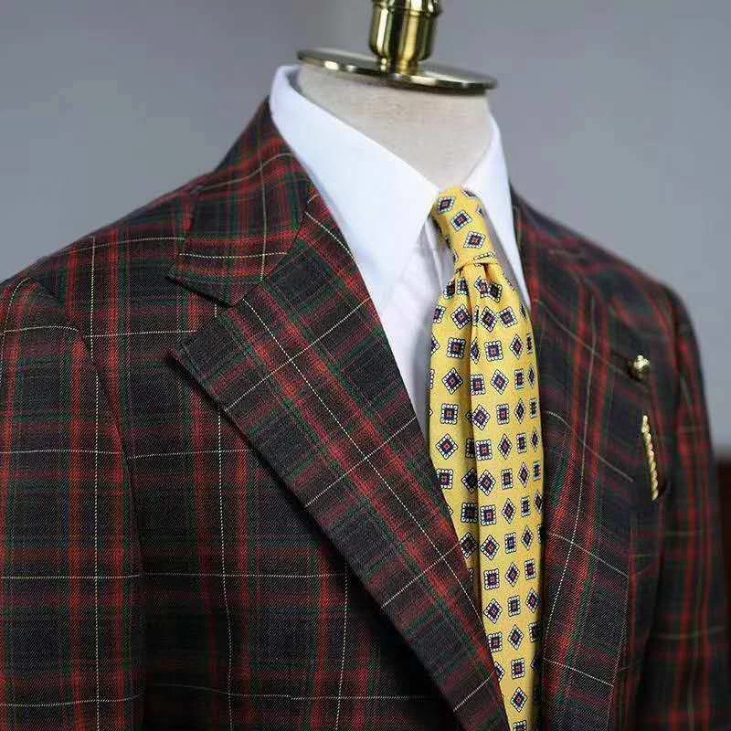Burgundy checkered deals suit