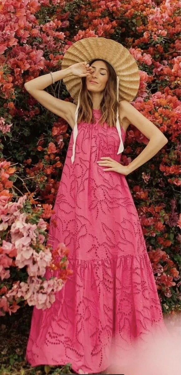 NWT ANTHROPOLOGIE X MAEVE Sz S BELROSE EYELET MAXI DRESS IN PINK