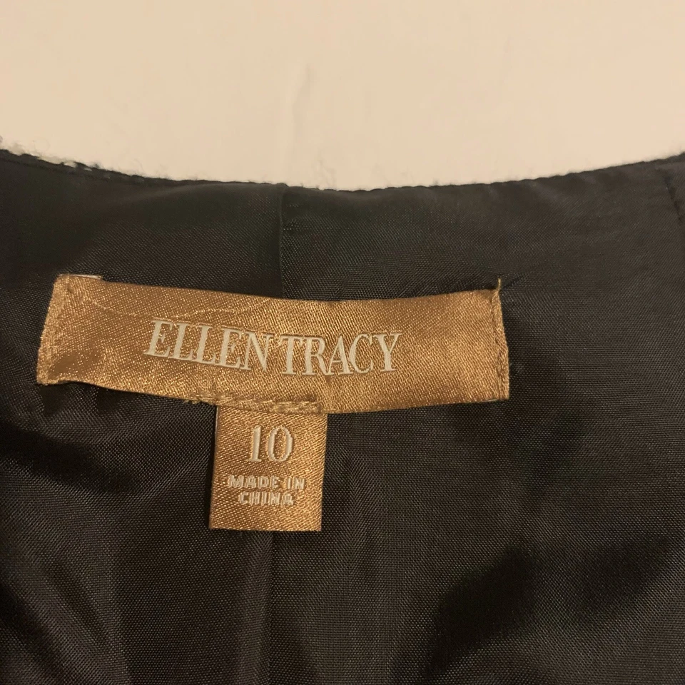 Chaqueta Blazer ELLEN TRACY Mujer Talla 10 Cuentas Gancho y Ojo Tweed Trabajo Carrera Foto 3 de 4