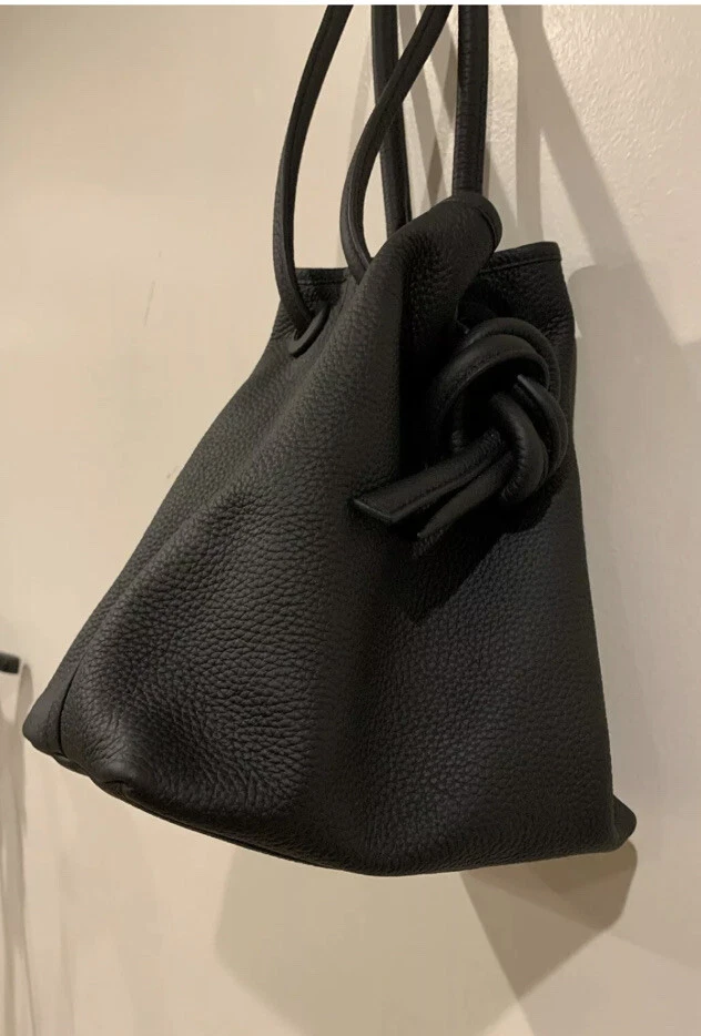 Vasic Black Bond Drawstring Black Leather Bag NEW $445 | eBay