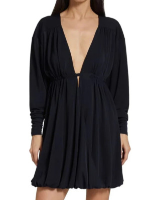 NWT- CINQ À SEPT 'Destiny' Stretch-Jersey Plunge Mini-Dress, Navy Blue - Medium