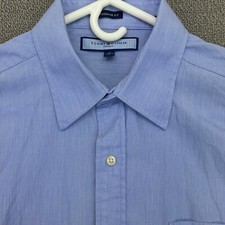 Tommy Hilfiger Shirt Mens Large 16 32 33 Blue Solid Button Up Long Sleeve Cotton