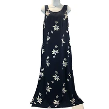 Vintage 80s 90s Boutique Europa Womens Sz 8 Navy Blue Maxi Dress