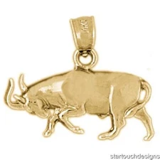 New 14k Yellow Gold Bull Pendant Pendant
