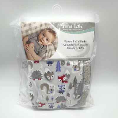 Trend Lab Plush Flannel Sherpa Baby Blanket Woodland Animals Owls Fox Squirrel