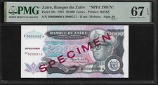 Zaire Specimen 20,000 Zaires 1991 PMG 67 EPQ UNC P#39s PMG Population 3/0