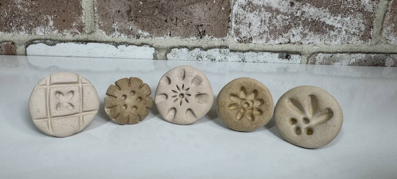 Vintage Set of 5 Mini Ceramic Pottery Cookie Stamps Handmade