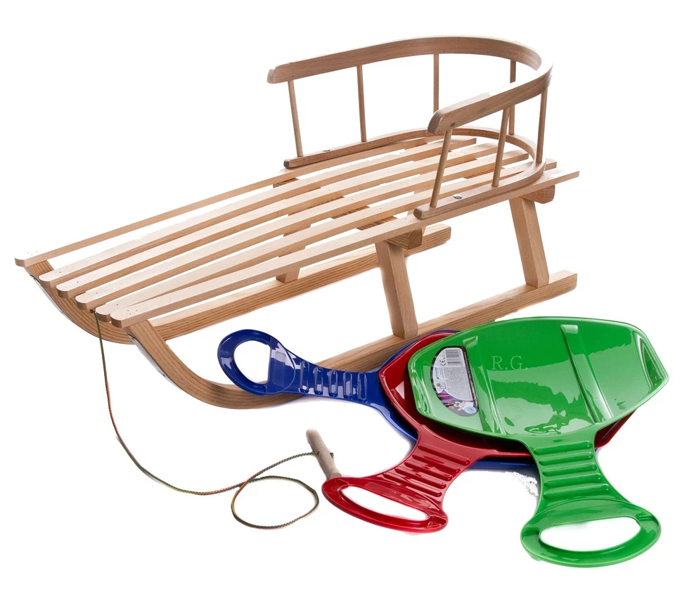 Holzschlitten Kinderschlitten mit Rückenlehne Lehne Schlitten aus Holz Rodel