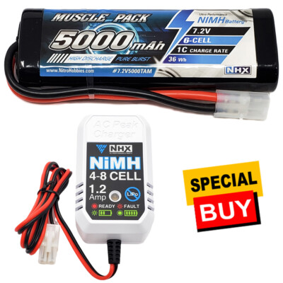 NHX RC 7.2V 5000mAh 6-Cell Nimh Battery w/ Tamiya Plug / ezWall Charger