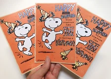 3 Cards DaySpring Happy Birthday Peanuts Snoopy Woodstock Happy Just Happens