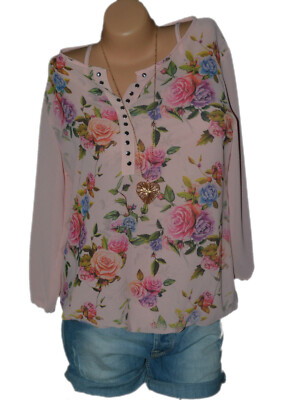 Italy Moda Tunika Shirt Top Bluse Geblümt 2 Lagig mit Untertop N°70