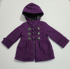 Vintage London Fog Full Zip Hooded Pea Coat Toddler Girls Size 2T Purple