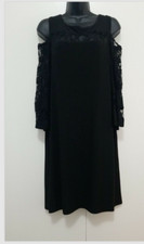 Cartise Shift Dress Sz 6 Black Lace Cold Shoulder Knee Length