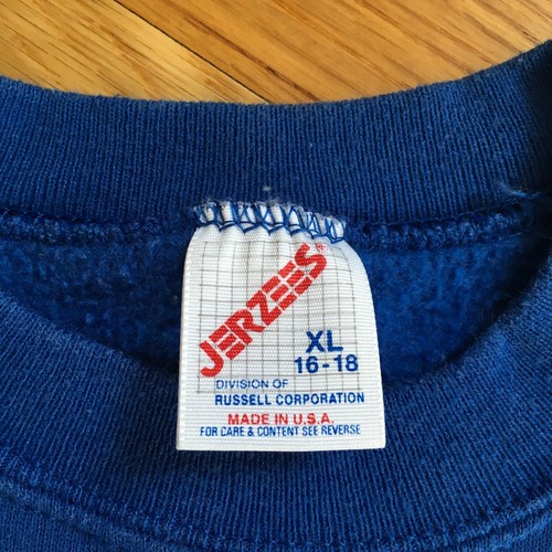 VTG 90s JERZEES Boys Crew Sweatshirt USA Blue 16-18 XL - Picture 7 of 11