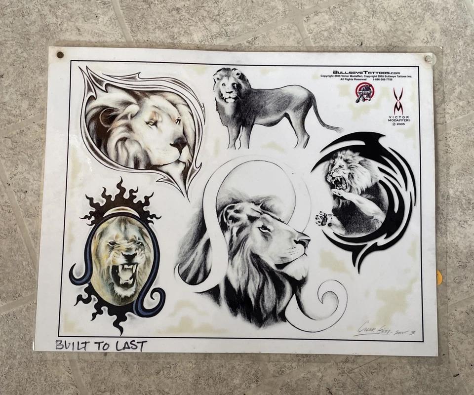 Lote de 2 Hojas Flash Tatuajes Vintage Bullseye Victor Modafferi 2006 Foto 2 de 3