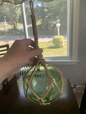 Seafoam Green Glass Ball Fishing Float With Brown Netting Decoration 12