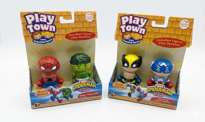 Playtown Marvel Spiderman and Friends Wooden Figures Hulk Wolverine Captain 2007