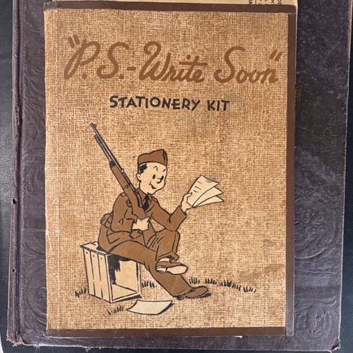 "P.S.-Write Soon" WWII US Stationery Kit with Military Cartoon and Calendar