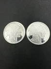 Buffalo Rounds, Indian Head, Lot of 2 - 1/2oz .999 Fine Silver Each, 1oz Total