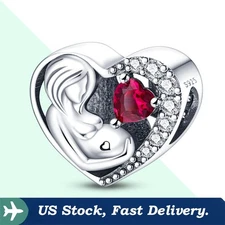 KUNSIR 925 Sterling Silver Charm For Bracelet Mother and Child Heart Bead Charm