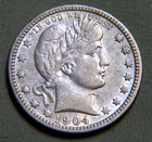 1904 Silver Barber Quarter US 25 Cent - EF / XF Details - Lot 1623