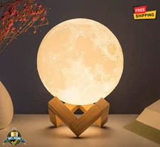 8cm Moon Lamp LED Night Light Battery Operated with Stand Starry Bedroom Decor