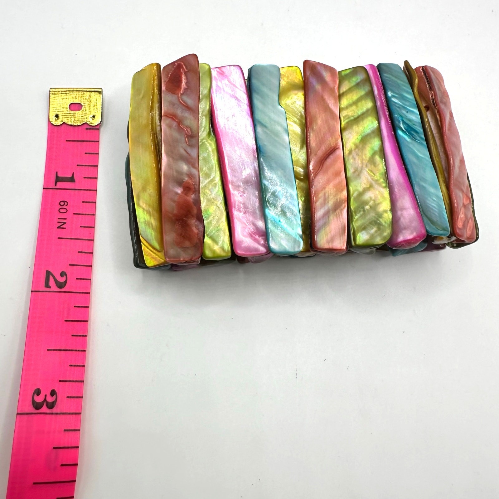 Rainbow Abalone Shell Stretch Bracelet Summer Ret… - image 2