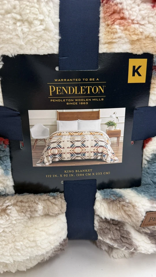 Pendleton King Blanket 112x92 Plush Fleece White Multi Southwest Aztec Polyester - Image 3 of 4