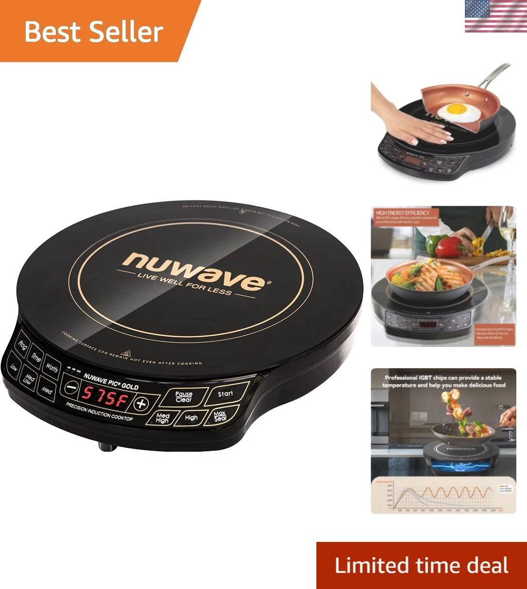 Gold Precision Induction Cooktop, Portable, Powerful with Large 8” Heating Co...