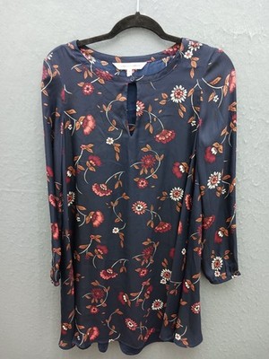 cupcakes and cashmere Women S Blouse Navy Floral 3/4 Sleeve Boat Neck Keyhole