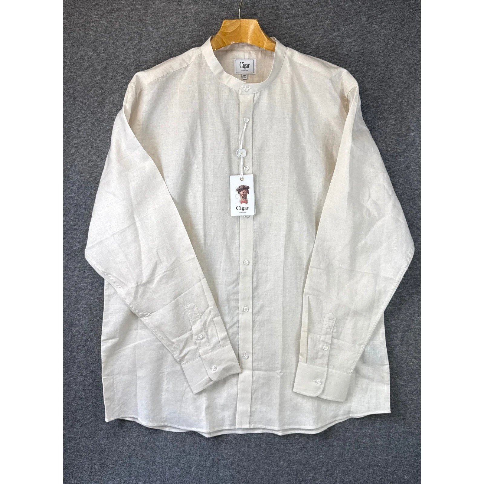 Cigar Couture Linen Shirt Mens 4XL Cream Mandarin Collar Long Sleeve NWT $129