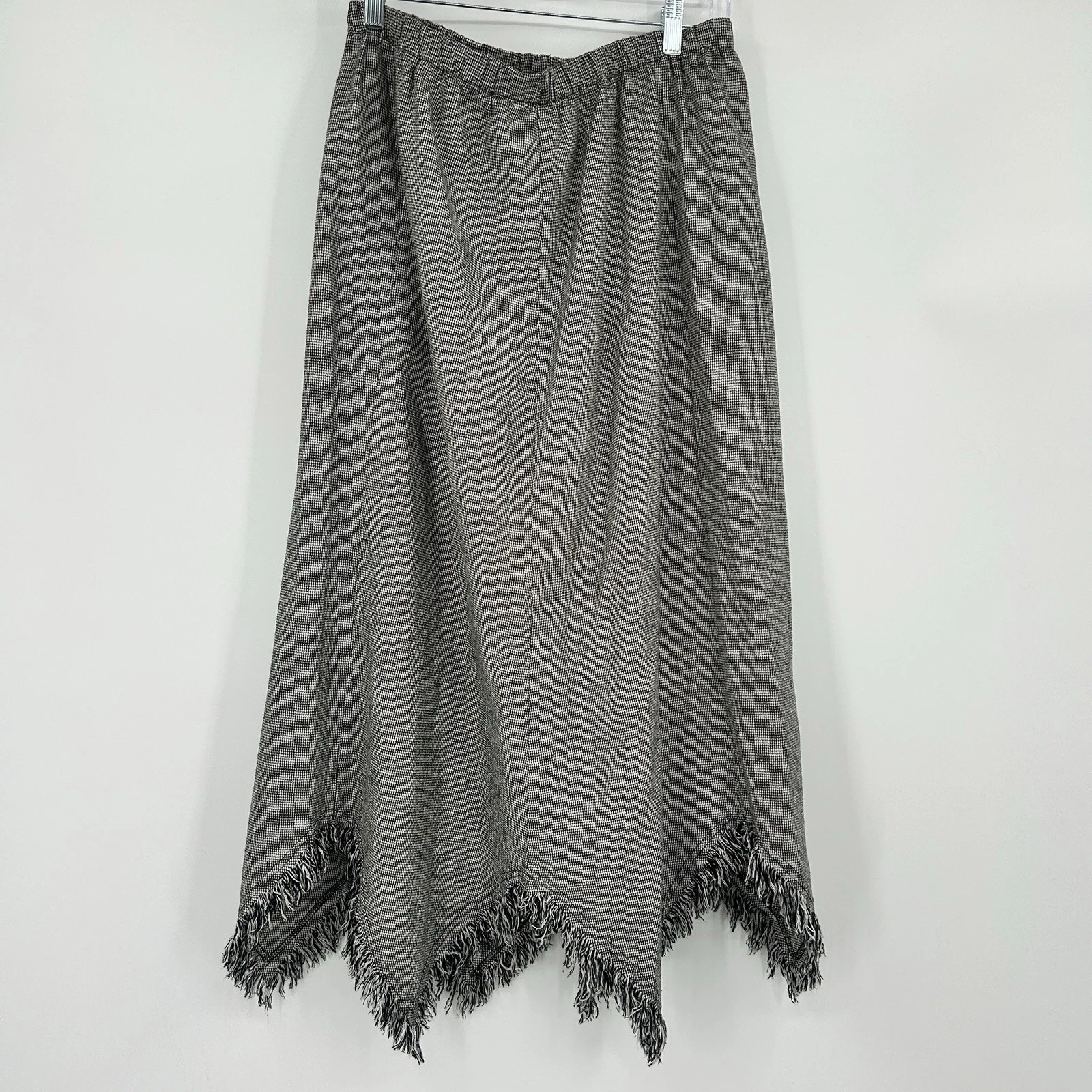 VTG Linen Asymmetric Fringe Maxi Skirt Large Cottage Country Cowgirl Granola