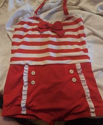 Janie and Jack Girls RED RETRO Swimsuit Size 9/10 