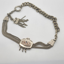 Vintage Slider Watch Chain Fob Gold Stone Fringe Silver Tone HEAVY NICE