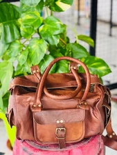 13" Men's Leather Vintage Duffle Luggage Weekend Gym Necessary Bag New