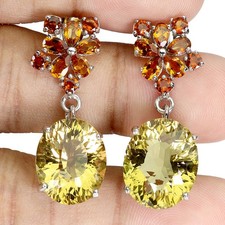 925 Sterling Silver Earrings Oval Lemon Quartz 19.2ct Citrine Handmade Gems Rare