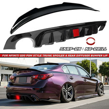 Gloss Black Rear Bumper Diffuser & Rear Spoiler For 18-24 Infiniti Q50 PSM Style