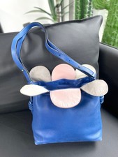 AUTH Loewe Small Blue Multicolor Petal Leather Gold Hardware Bucket Shoulder Bag