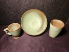 VINTAGE SET OF 3 Frankoma Green & Brown Pottery - Bowl #224 - Mug #C12 - Cup #5L