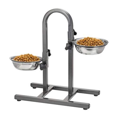 Double Stainless Steel Pet Dog Food Water Bowls set with Adjustable Height Stand